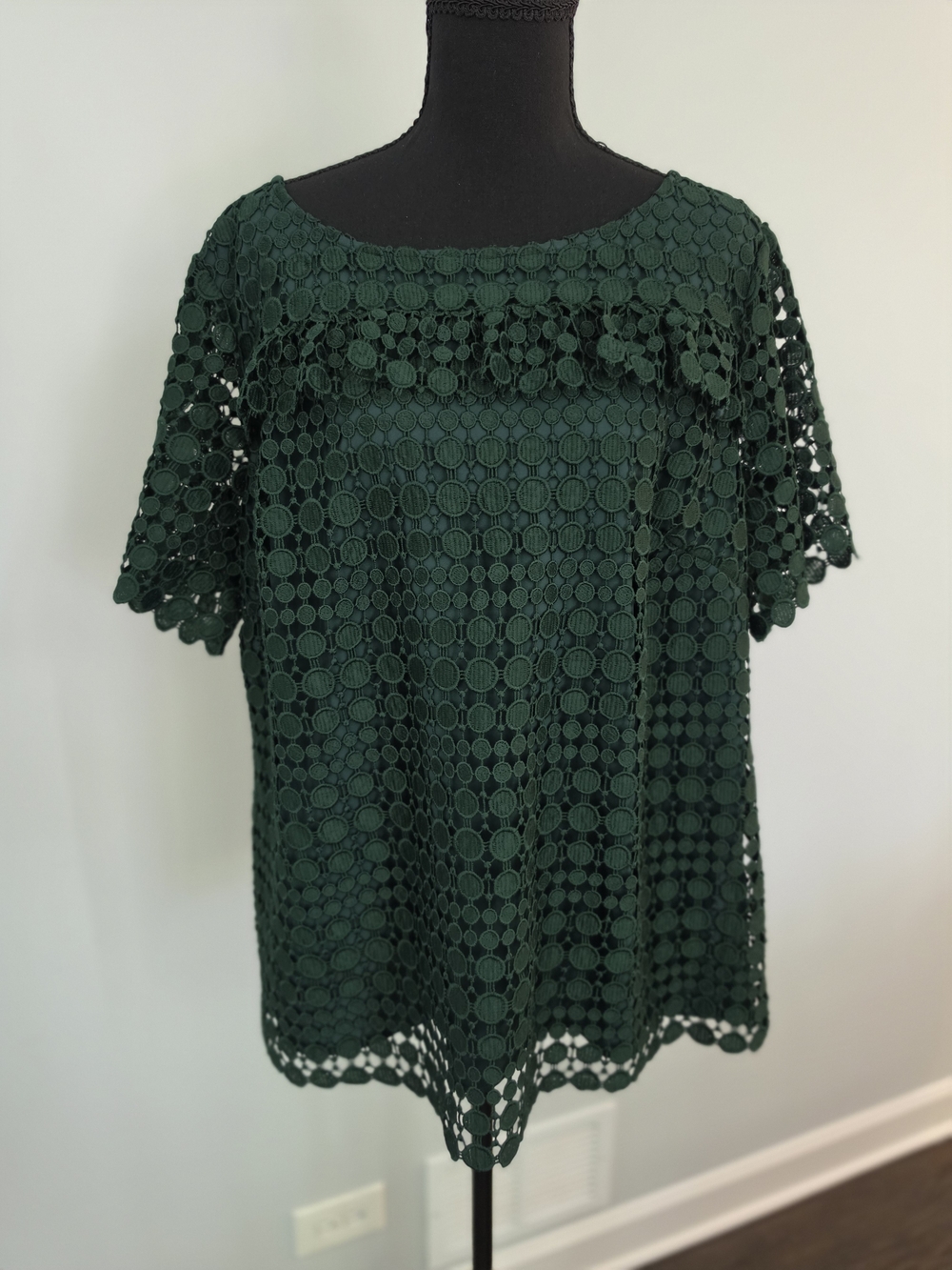 Talbots Emerald Green Crochet Lace Short Sleeve Blouse